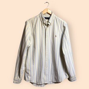 Ralph Lauren MENS Striped Long Sleeved Casual Button Down Shirt Yellow Large